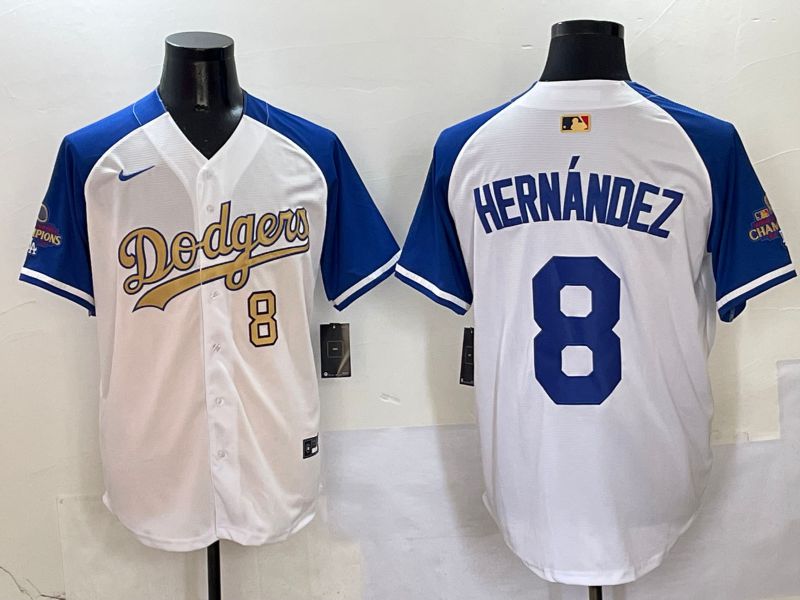 Men Los Angeles Dodgers #8 Hernandez White Blue Champion gold character Nike 2025 MLB Jersey style 5043->los angeles dodgers->MLB Jersey